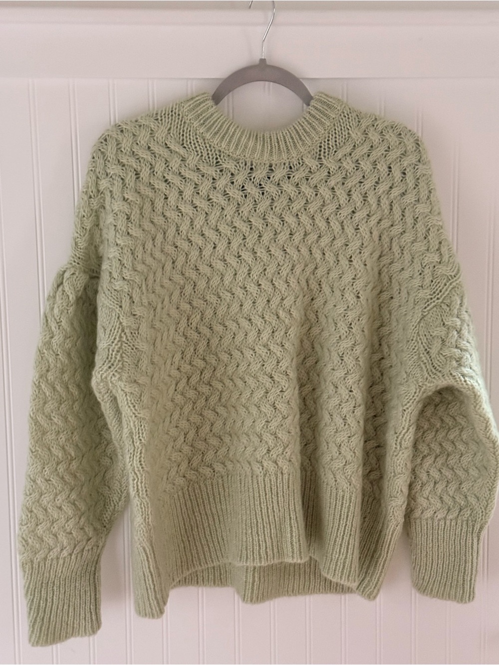 ASOS Cozy Light Sage Cable Knit Women's Sweater, oversized small